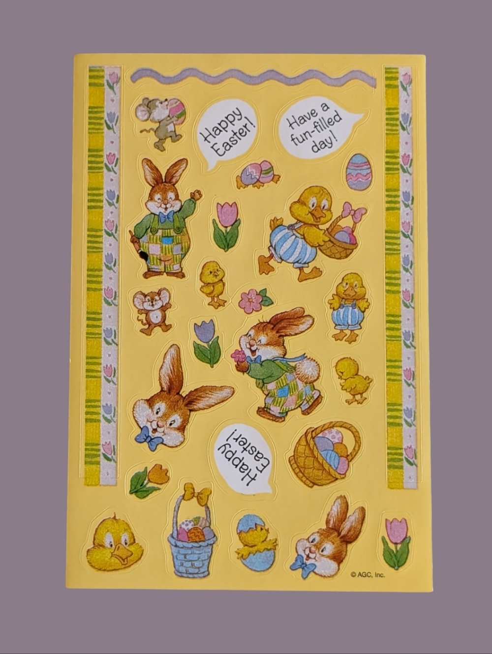 Vintage 1992 American Greetings Unused Bloomer Bunny Easter Sticker Sheet